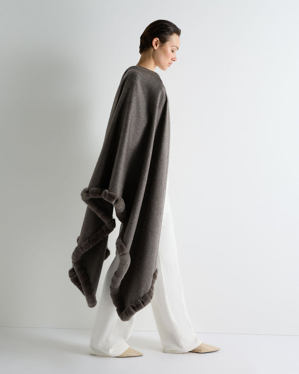 Women's Meribel Woven Fur Trim Cashmere Shawl 3