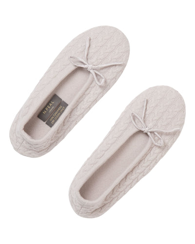 N.Peal Women's Cable Cashmere Slippers Snow Grey