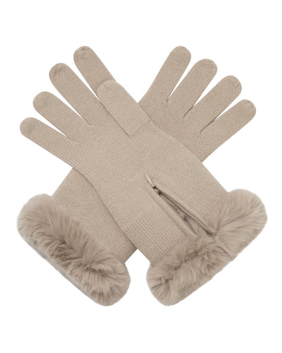 N.Peal Women's Fur Trim Cashmere Gloves Cashew Brown