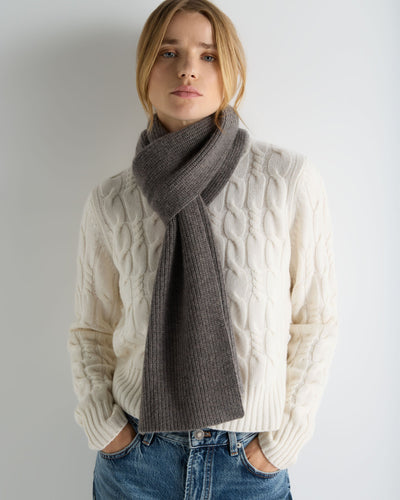 N.Peal Unisex Ribbed Cashmere Scarf Wood Smoke Brown