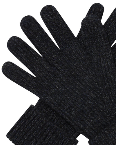 N.Peal Men's Ribbed Cashmere Gloves Ink Blue Melange