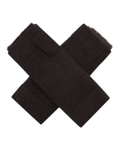 N.Peal Unisex Fur Lined Fingerless Cashmere Gloves Cocoa Brown
