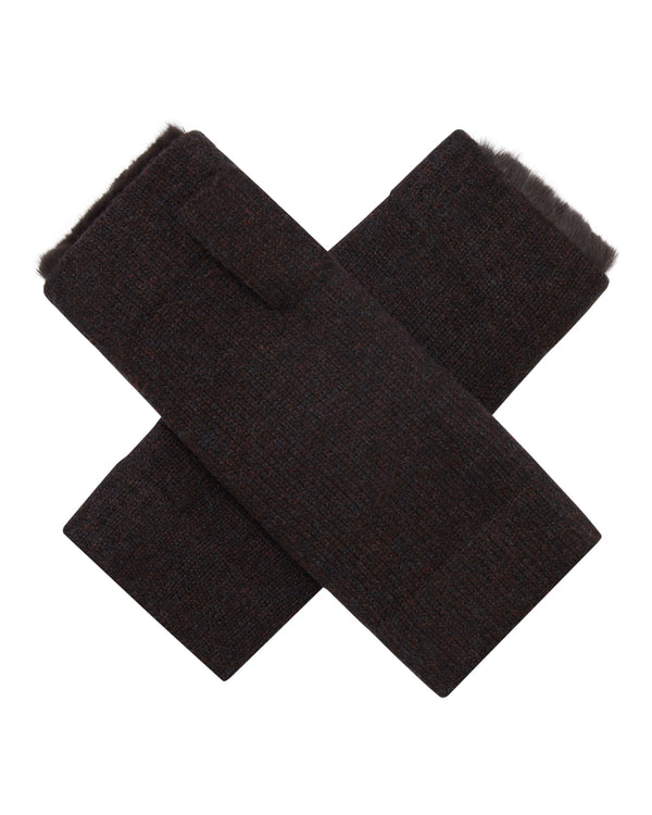 Unisex Fur Lined Fingerless Cashmere Gloves 1