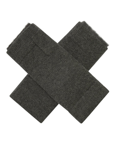 N.Peal Unisex Fur Lined Fingerless Cashmere Gloves Grey Moss