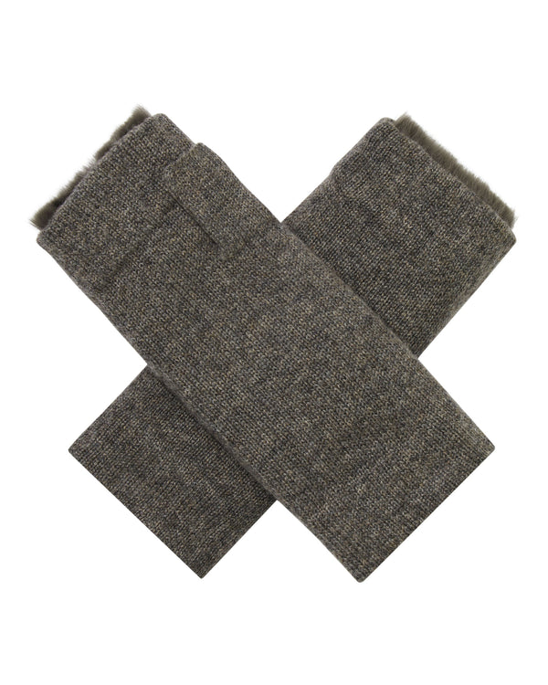 Unisex Fur Lined Fingerless Cashmere Gloves 1