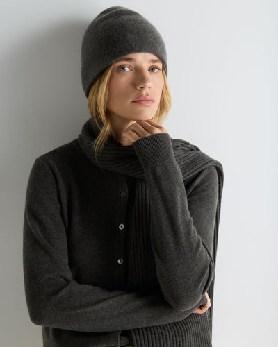 N.Peal Unisex Double Layer Cashmere Beanie Grey Moss
