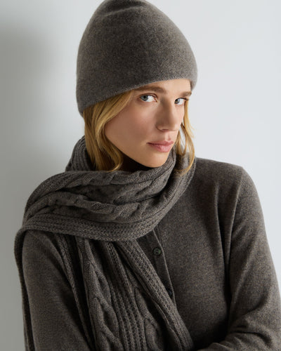 N.Peal Unisex Double Layer Cashmere Beanie Wood Smoke Brown