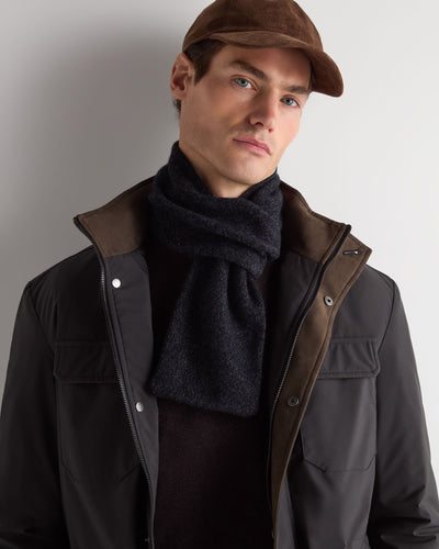 N.Peal Men's Two Tone Small Cashmere Scarf Ink Blue Melange