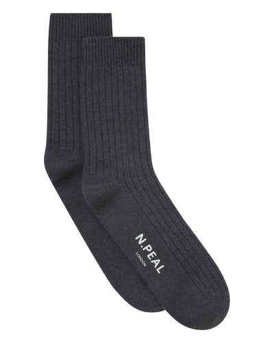 N.Peal Men's Rib Cashmere House Socks Umber Grey