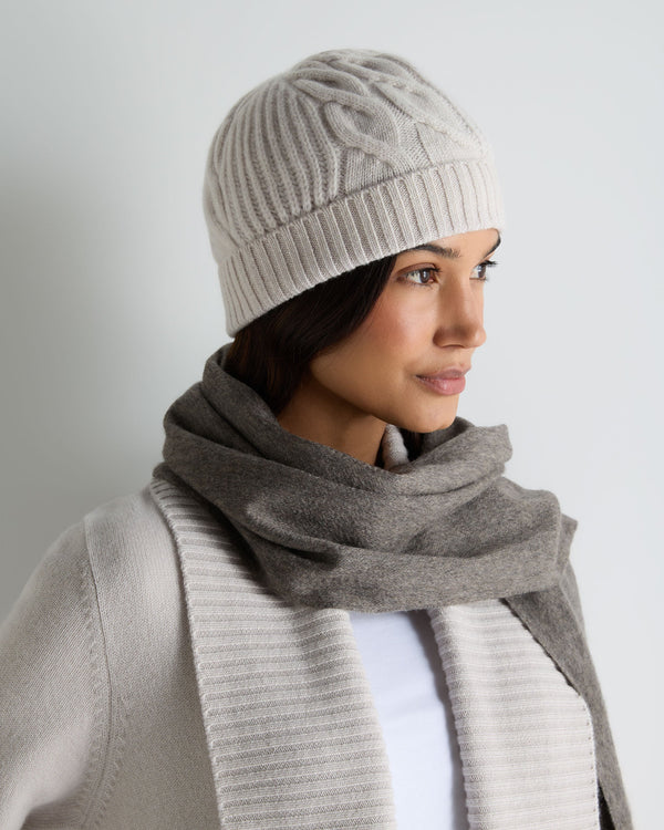Women's Cable Rib Cashmere Hat With Lurex 3
