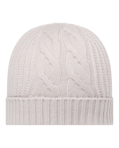 N.Peal Women's Cable Rib Cashmere Hat Snow Grey
