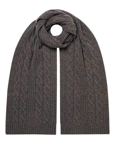 N.Peal Unisex Cable Rib Cashmere Scarf Wood Smoke Brown
