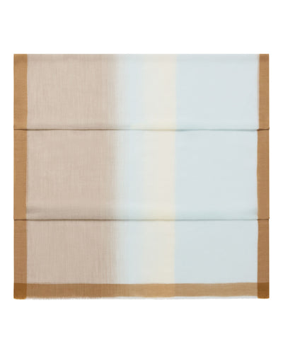 N.Peal Women's Bordered Cashmere Pashmina Camel + Blue