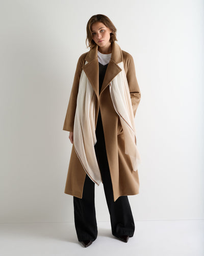 N.Peal Women's Bordered Cashmere Pashmina Camel Brown