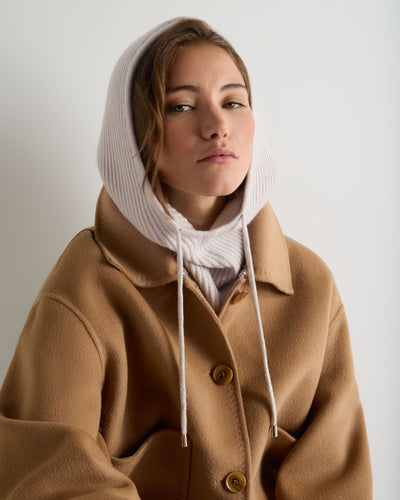 N.Peal Women's Ribbed Cashmere Hood Snow Grey