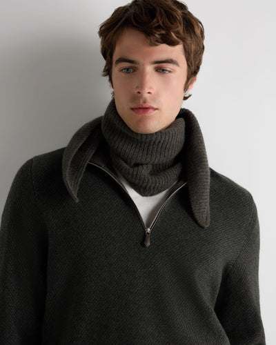 N.Peal Unisex Ribbed Triangle Cashmere Scarf Grey Moss