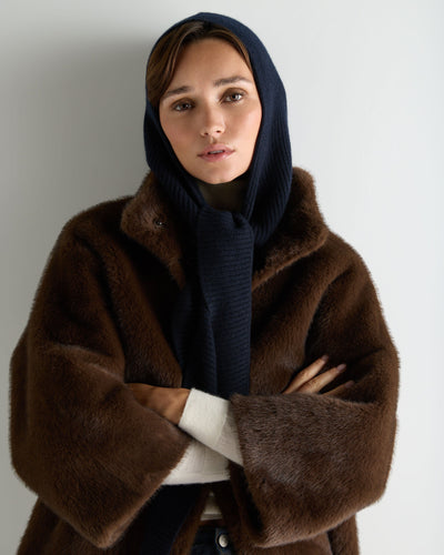 N.Peal Women's Florence Hooded Cashmere Scarf Navy Blue