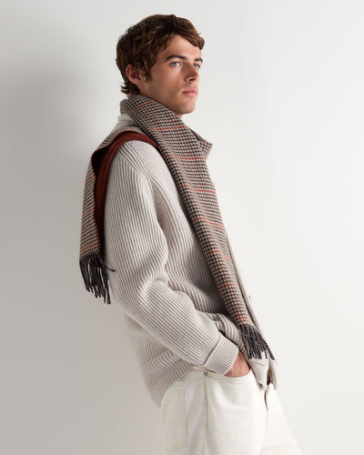 N.Peal Unisex Cashmere Check Scarf Grey + Red
