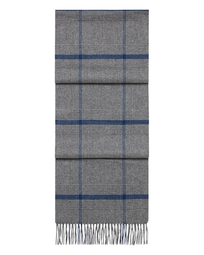 N.Peal Unisex Cashmere Check Scarf Grey + Navy