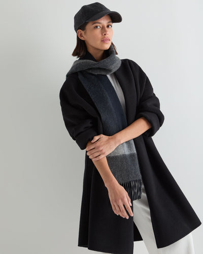 N.Peal Unisex Cashmere Check Scarf Navy Blue + Grey