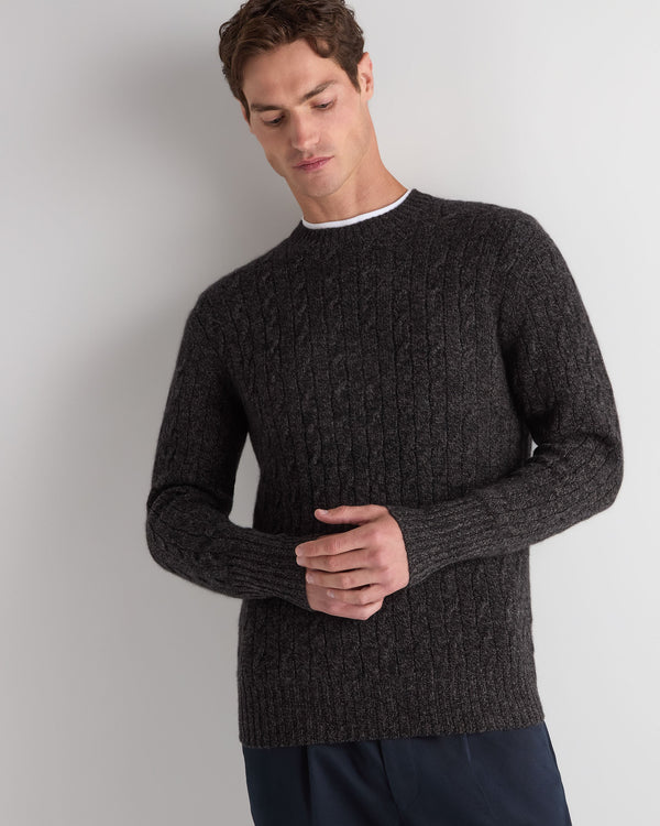 Men's Thames Cable Round Neck Cashmere Sweater 1