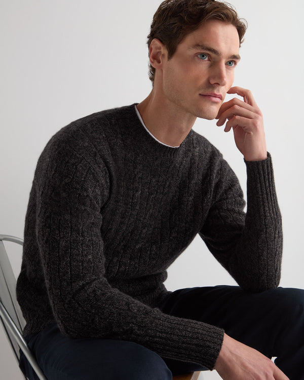 Men's Thames Cable Round Neck Cashmere Sweater 6