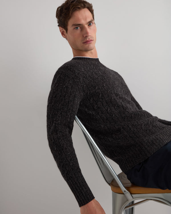 Men's Thames Cable Round Neck Cashmere Sweater 7
