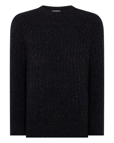 N.Peal Men's Thames Cable Round Neck Cashmere Jumper Ink Blue Melange