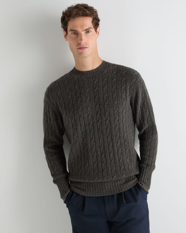 Men's Thames Cable Round Neck Cashmere Sweater  1
