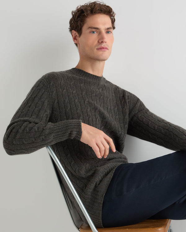 Men's Thames Cable Round Neck Cashmere Sweater  6