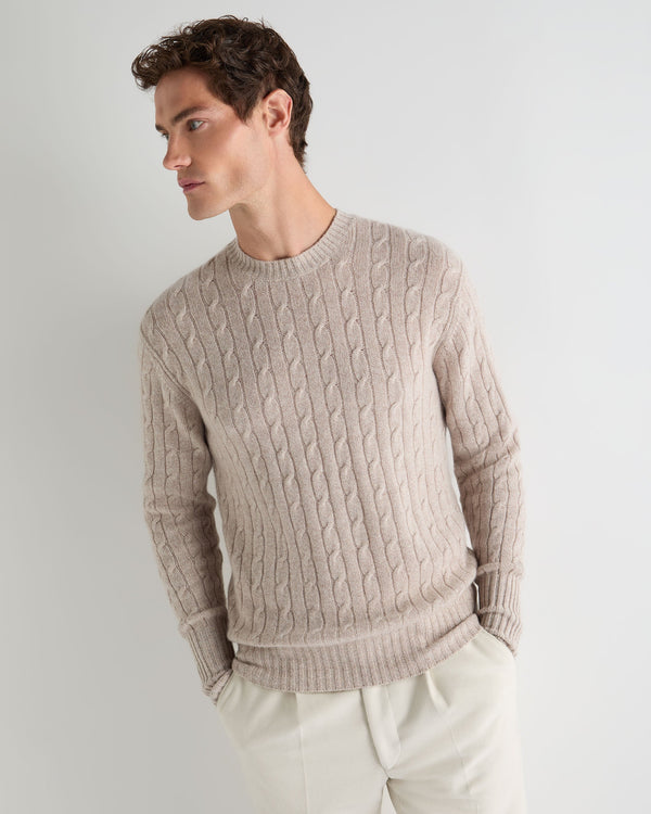 Men's Thames Cable Round Neck Cashmere Sweater 1