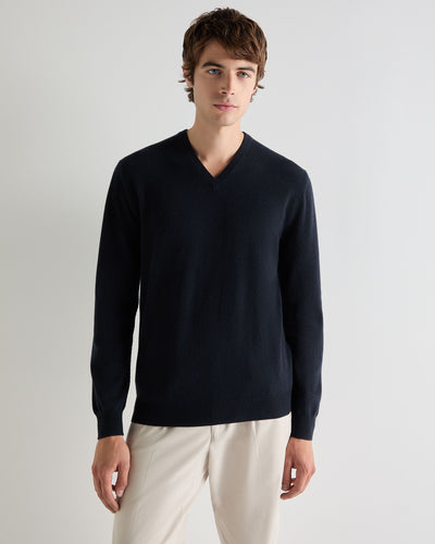 Men's Burlington V Neck Cashmere Sweater Navy Blue