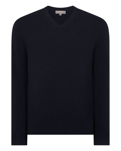 Men's Burlington V Neck Cashmere Sweater Navy Blue