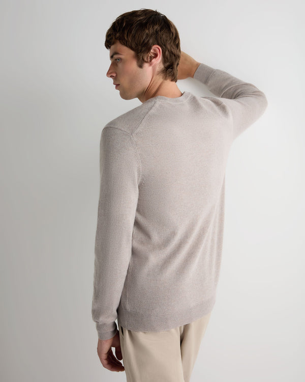 N.Peal Men's Burlington V Neck Cashmere Jumper Oat Grey