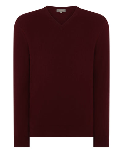 N.Peal Men's Burlington V Neck Cashmere Jumper Rustic Red