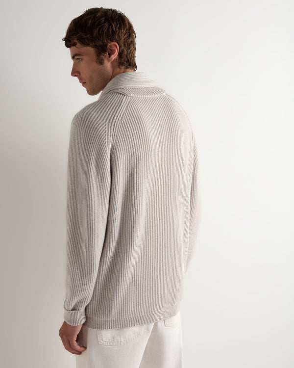 N.Peal Men's Kensington Cashmere Cardigan Pebble Grey
