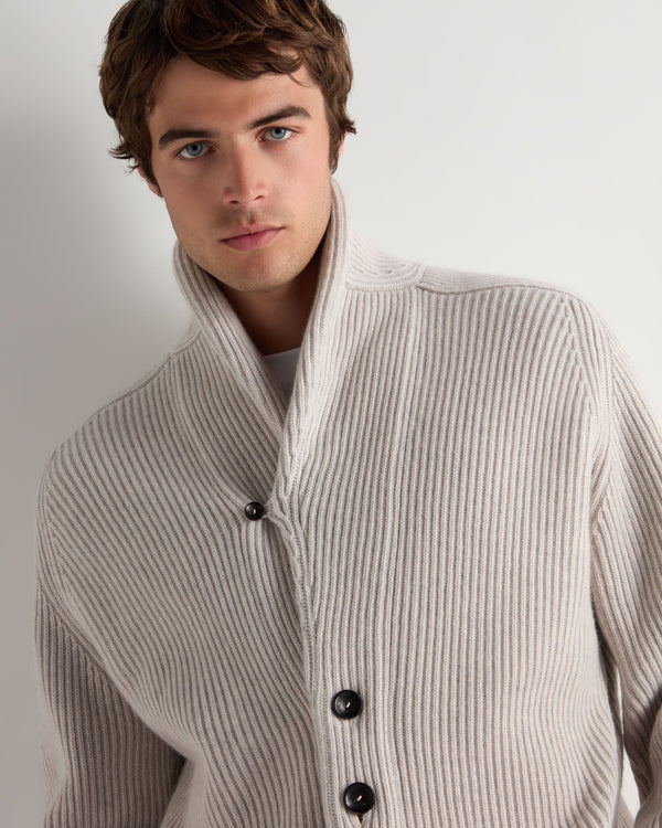 N.Peal Men's Kensington Cashmere Cardigan Pebble Grey