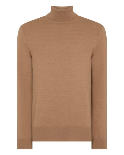 N.Peal Men's Trafalgar Roll Neck Cashmere Jumper Camel Brown