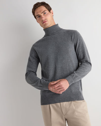 N.Peal Men's Trafalgar Roll Neck Cashmere Jumper Elephant Grey
