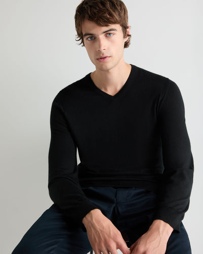 Men's Conduit Fine Gauge Cashmere V Neck Sweater Black