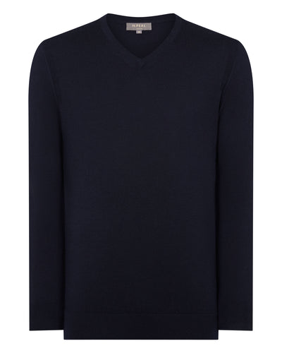 Men's Conduit Fine Gauge Cashmere V Neck Sweater Navy Blue
