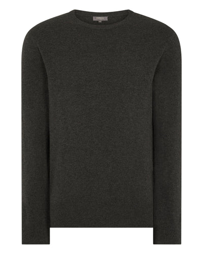 N.Peal Men's Oxford Round Neck Cashmere Jumper Grey Moss