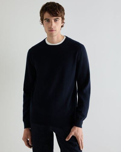 Men's Oxford Round Neck Cashmere Sweater Navy Blue