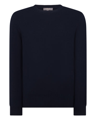 Men's Oxford Round Neck Cashmere Sweater Navy Blue