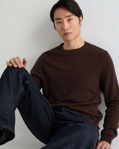 N.Peal Men's Oxford Round Neck Cashmere Jumper Redwood