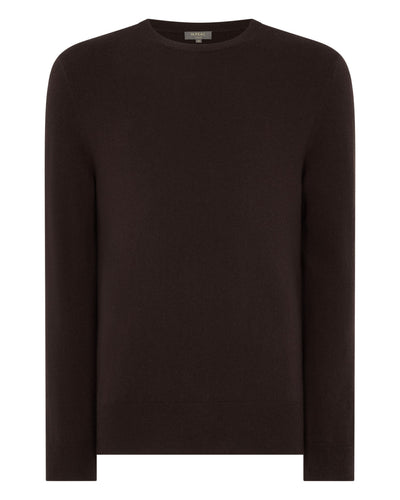 N.Peal Men's Oxford Round Neck Cashmere Jumper Redwood