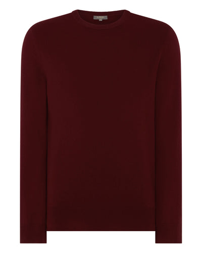 N.Peal Men's Oxford Round Neck Cashmere Jumper Rustic Red