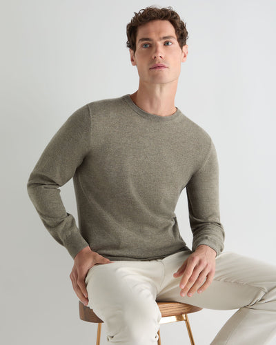 N.Peal Men's Oxford Round Neck Cashmere Jumper Sage Green