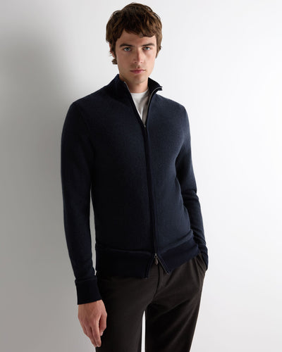 N.Peal Men's Knightsbridge Full Zip Cashmere Jumper Navy Blue