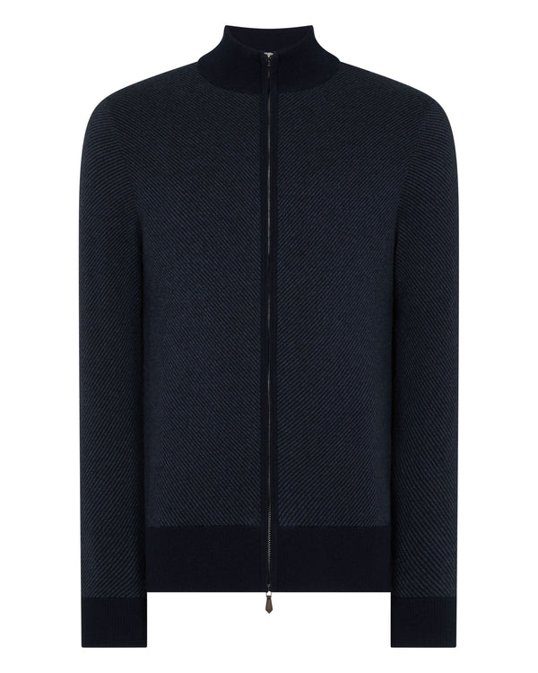 N.Peal Men's Knightsbridge Full Zip Cashmere Jumper Navy Blue
